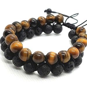 Tiger Eye & Lava Stone Two in One Bracelet w/ Adjustable Sizing